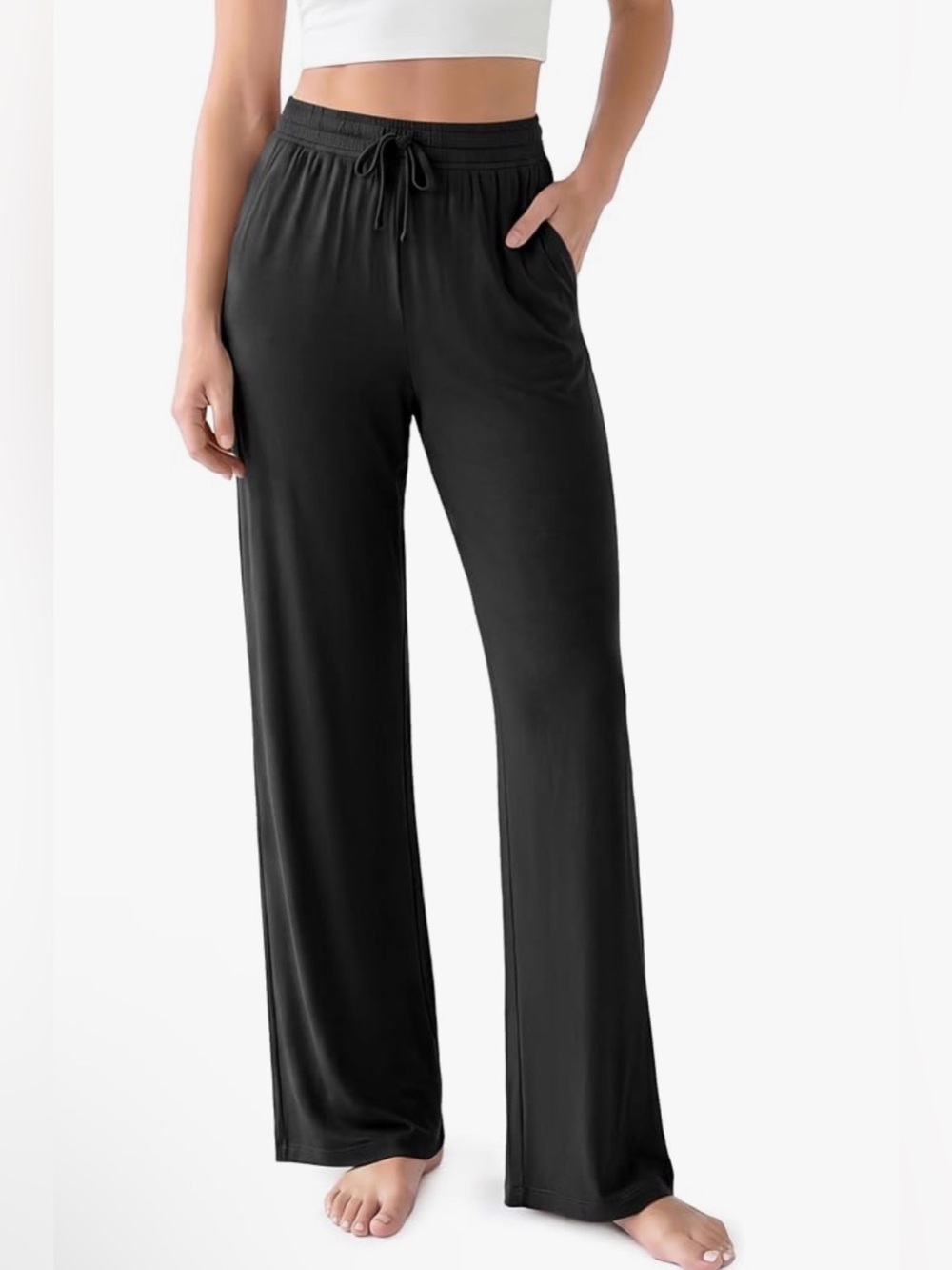Black Wide-Leg Lounge Pants with Drawstring